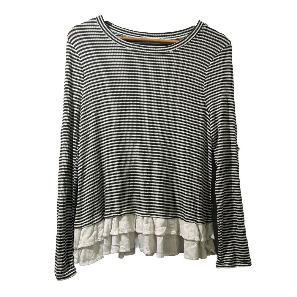 Striped Black and White Ruffle Hem Top